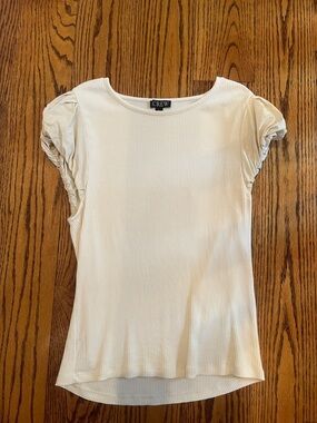 J. Crew Off-White Ribbed Short Sleeve Puff Top